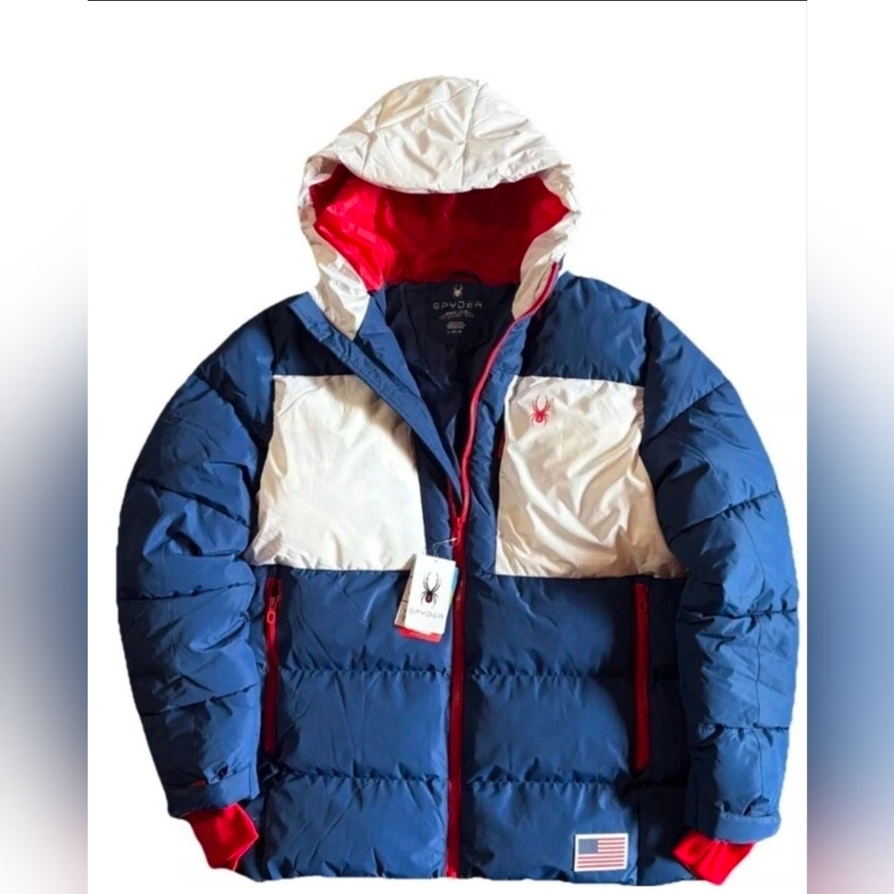 Spyder USA Olympic Ski Team Hooded Quilted Puffer Jacket - Medium (2022)